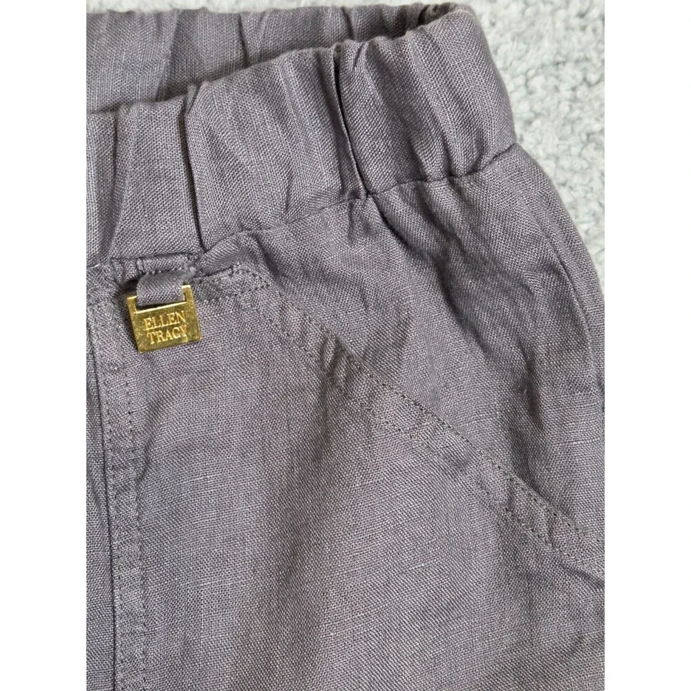 Ellen Tracy Linen Convertible Pants Womens Cropped Straight M Gray Elastic Waist